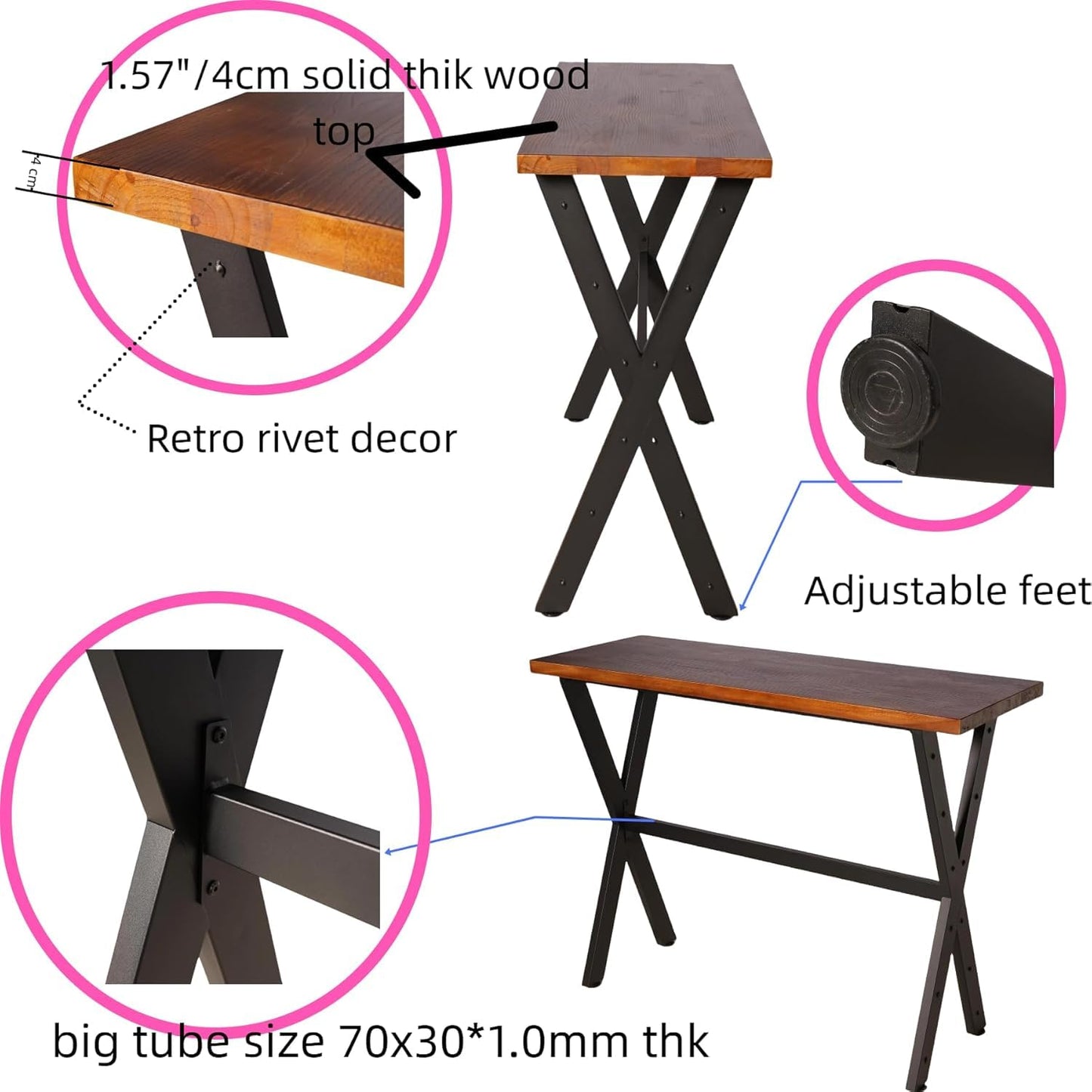 Diwhy 5 Piece Bar Table and Chairs Set, Industrial Rustic 41.3" Height Wood Top Pub Bar Table and Kitchen Counter Height Adjustable Stool, Hump Surface, Black, Set of 4