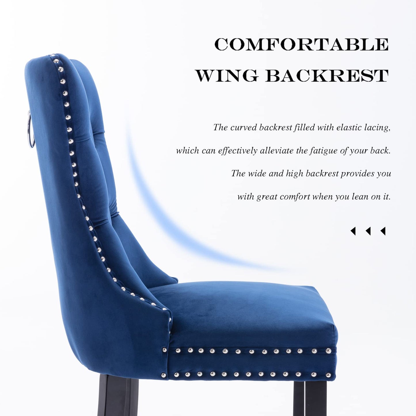 JETEAGO Velvet Dining Chair Set of 4, Upholstered Tufted Dining Room Chair with Nailhead Trim and Solid Wood Leg for Kitchen, Blue