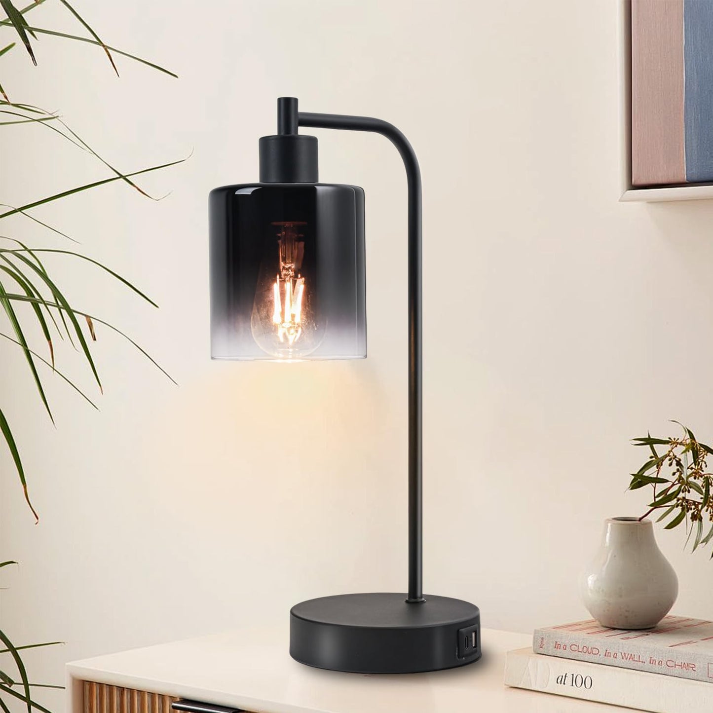 Modern Table Lamps for Bedroom Set of 2 with USB Ports, 3 Way Dimmable Touch Lamp for Night Stands, Industrial bedside lamp with charging station, Black Small Nightstand Lamp for Living Room End Table