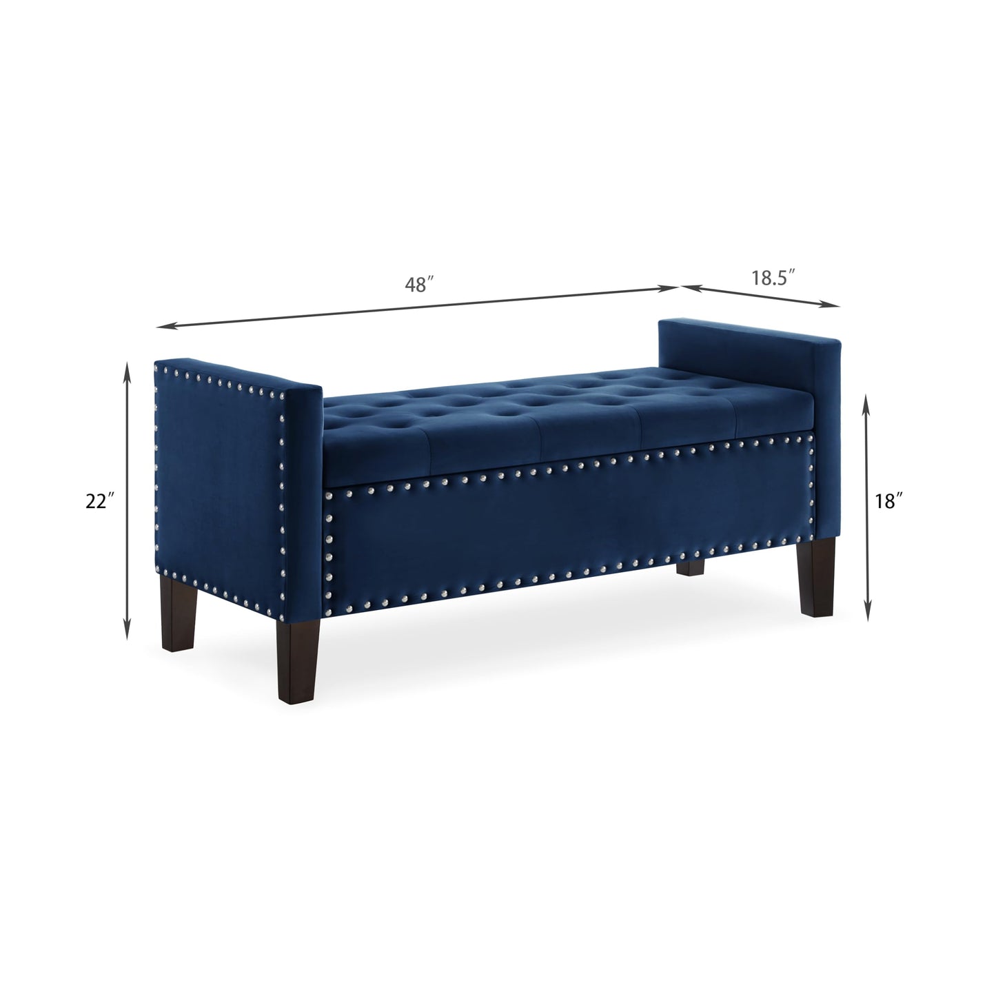 Favfurish Velvet Storage Ottoman with Armrests and Nails Trim,Entryway Living Room Soft Padded Seat,Bed Bench Bedroom End of Bed,Navy (48”L X 18.5” W X 22” H)