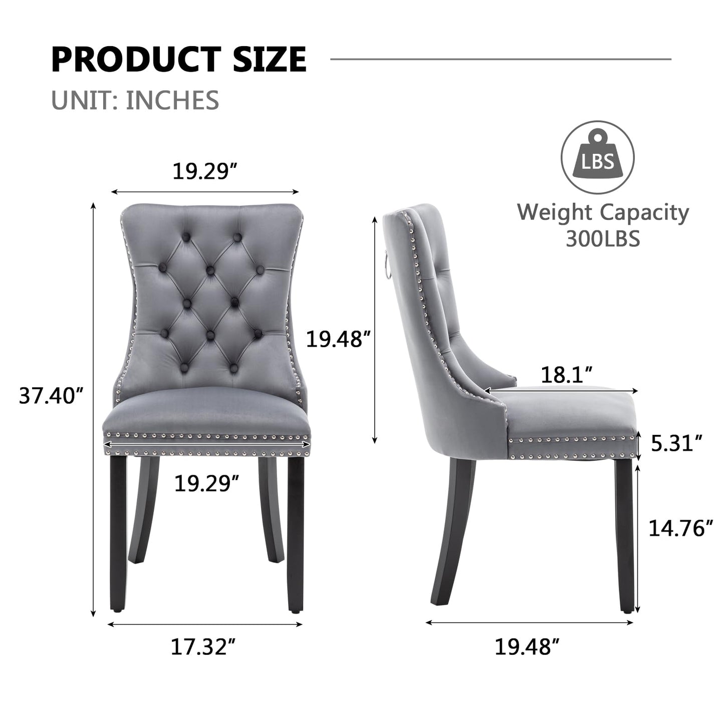 Hixkol Velvet Dining Chairs Set of 6,Upholstered Dining Chairs with Ring Pull Trim and Button Back,Modern Seating for Kitchen, Bedroom & Living Room(Grey)