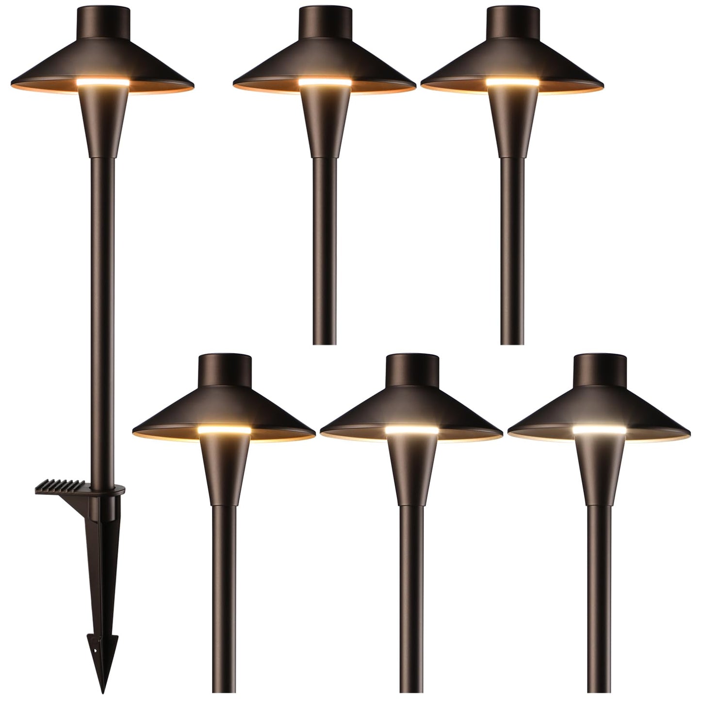 LEONLITE Update 5CCT Low Voltage Pathway Lights, 12-24V LED Landscape Path Light, 1800/2700/3000/4000/5000K, CRI90, IP65 Waterproof Landscape Lighting, Aluminum Housing, Oil Rubbed Bronze, Pack of 6