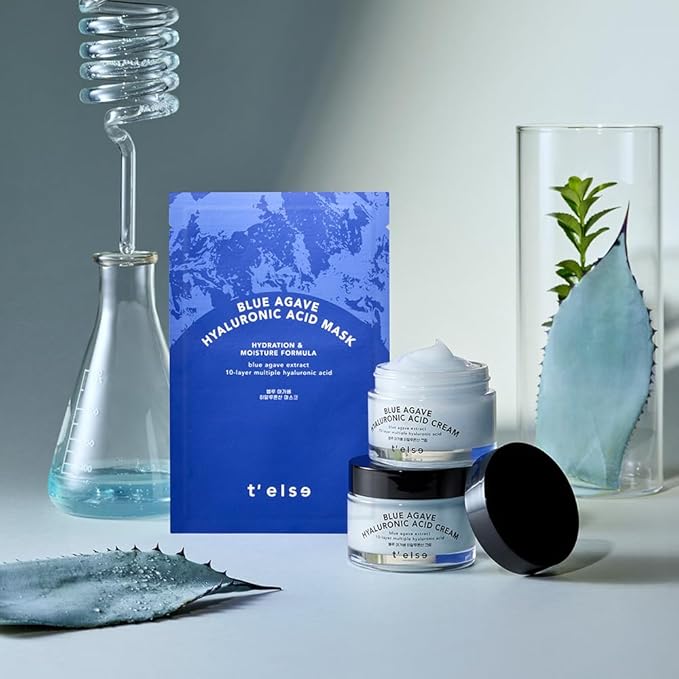 T'ELSE Blue Agave Hyaluronic Acid Mask 25ml*5ea, Watery Sheet Facial Mask with Close Adhesion, Moisturizing Facial Essence with Excellent Hydration, Long-Lasting Moisturizing, Korean Skin Care