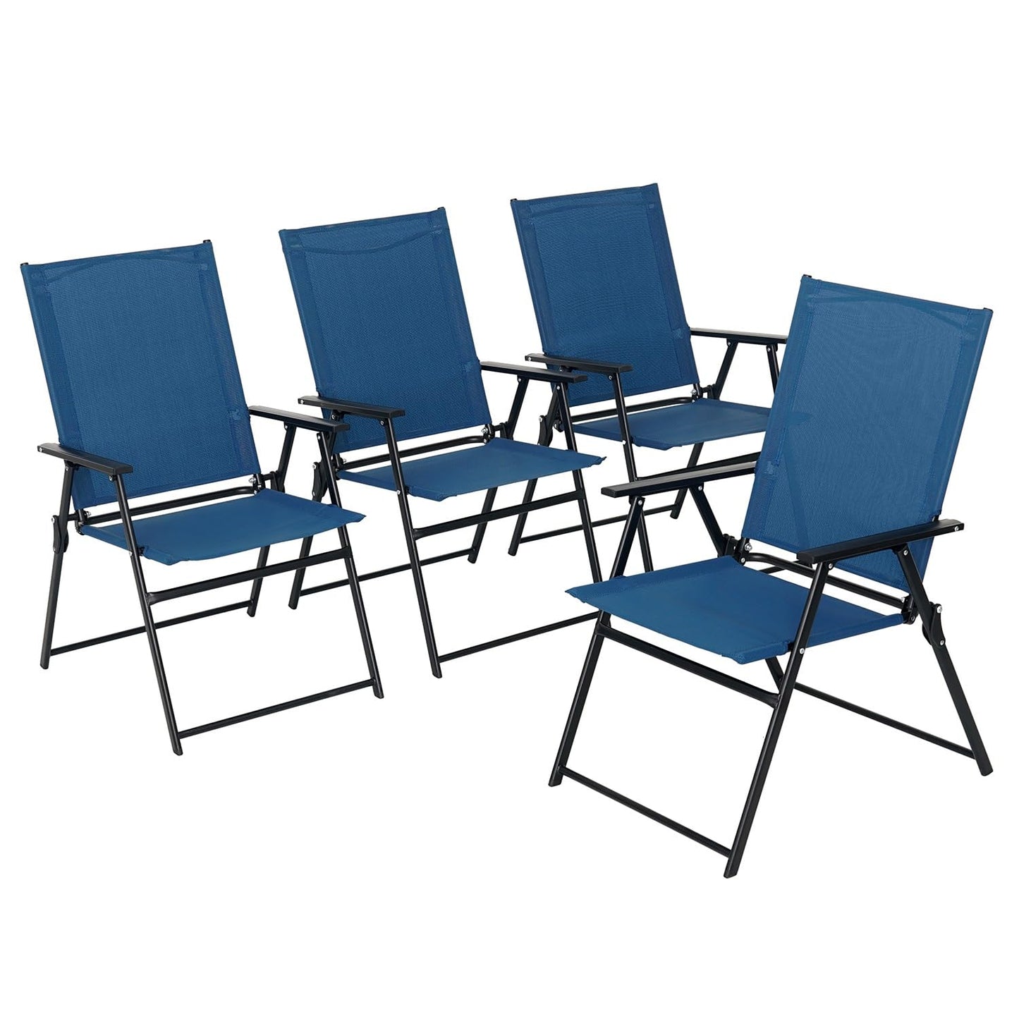Nixtopia 4 Pcs Patio Dining Chairs with Armrests Folding Outdoor Chairs Used for Camping Garden Backyard Pool Porch - Lightweight Blue Sling High Back