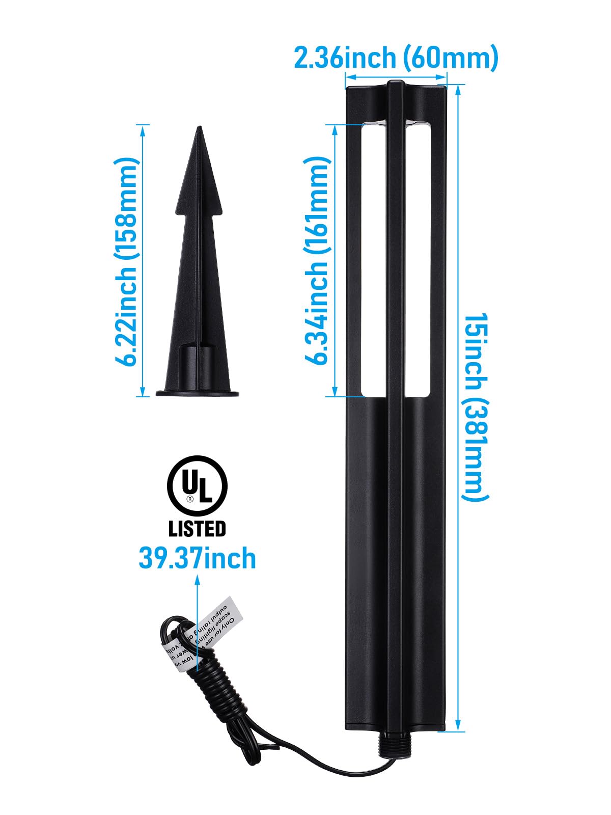 LEONLITE Low Voltage Path Lights, 3W LED Landscape Pathway Lights, Outdoor Landscape Lighting for Driveway, Garden, Aluminum, 12-24V AC/DC, ETL, IP65 Waterproof, 3000K Warm White, Black, Pack of 6