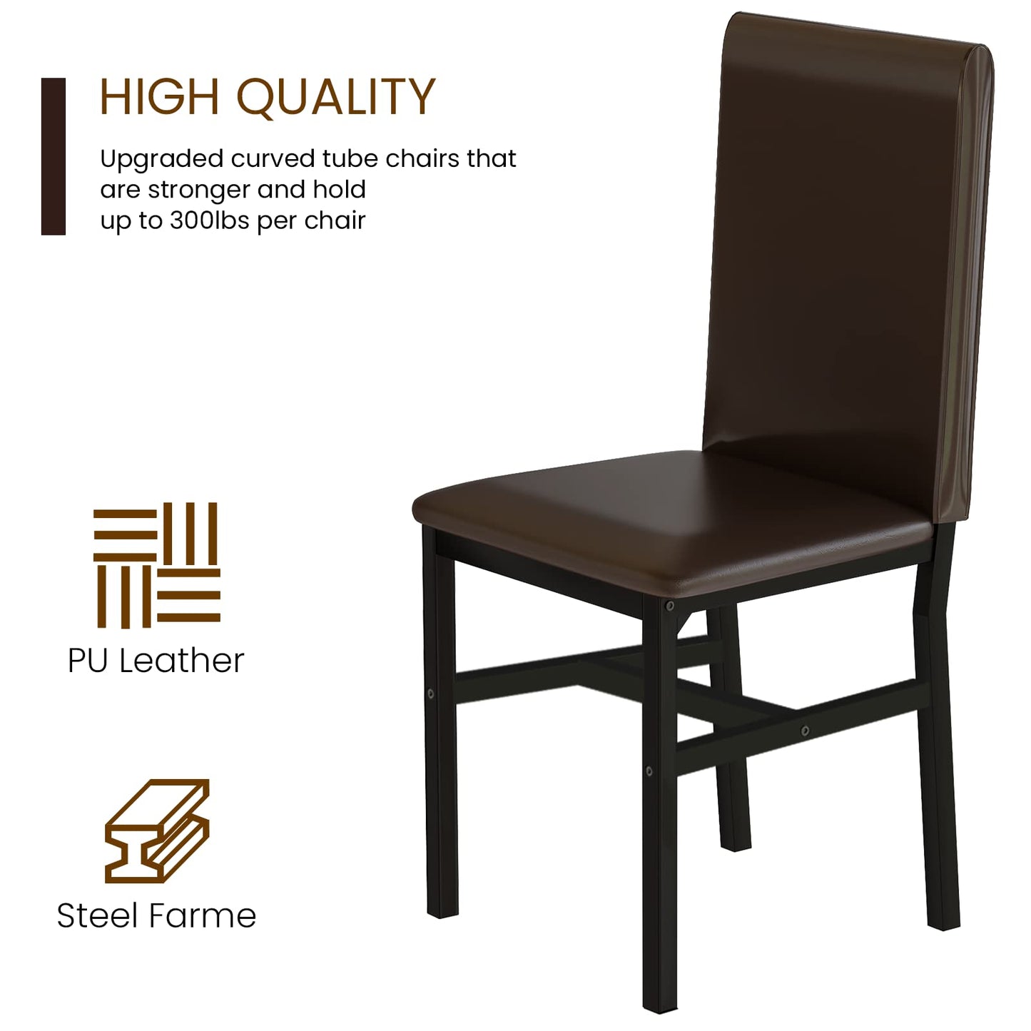 AWQM 5 Piece Dining Table Set for 4,Faux Marble Kitchen Table and Chairs for 4, Modern Dining Room Table with 4 Chairs,Dinner Table Set for Small Spaces, Brown