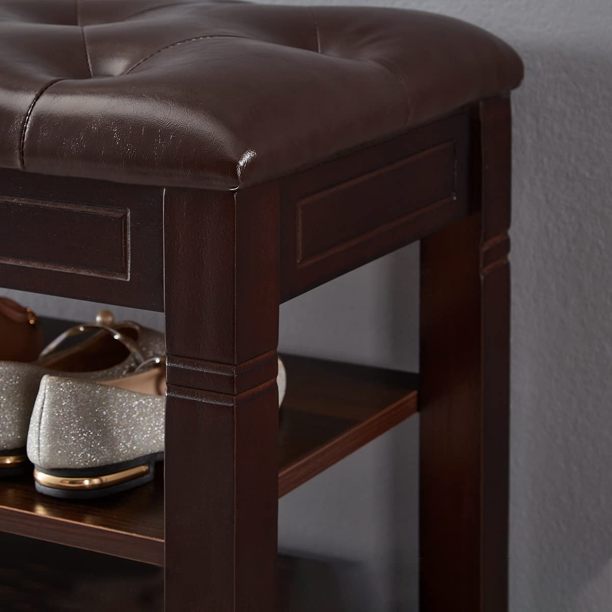 ZIRKOOON Shoe Storage Bench, Entryway Shoe Rack with Fiberleather Seat 2-Tier Lift Top Organizer Wooden Shoe Bench for Entryway Hallway Living Room (Dark Brown 39.4x13.8x18.9'')