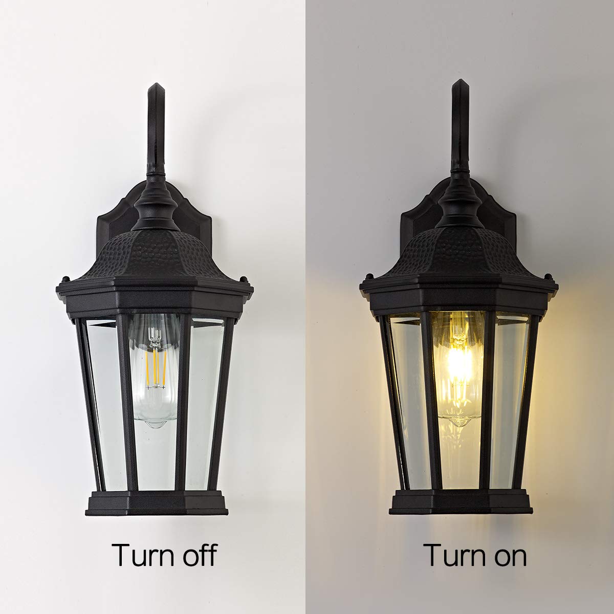 Smeike Exterior Light Fixtures, Large Outdoor Wall Light/Lantern, Outdoor Porch Light Fixtures Wall Mount in Matte Black Finish with Clear Glass, Aluminum Alloy, 60W