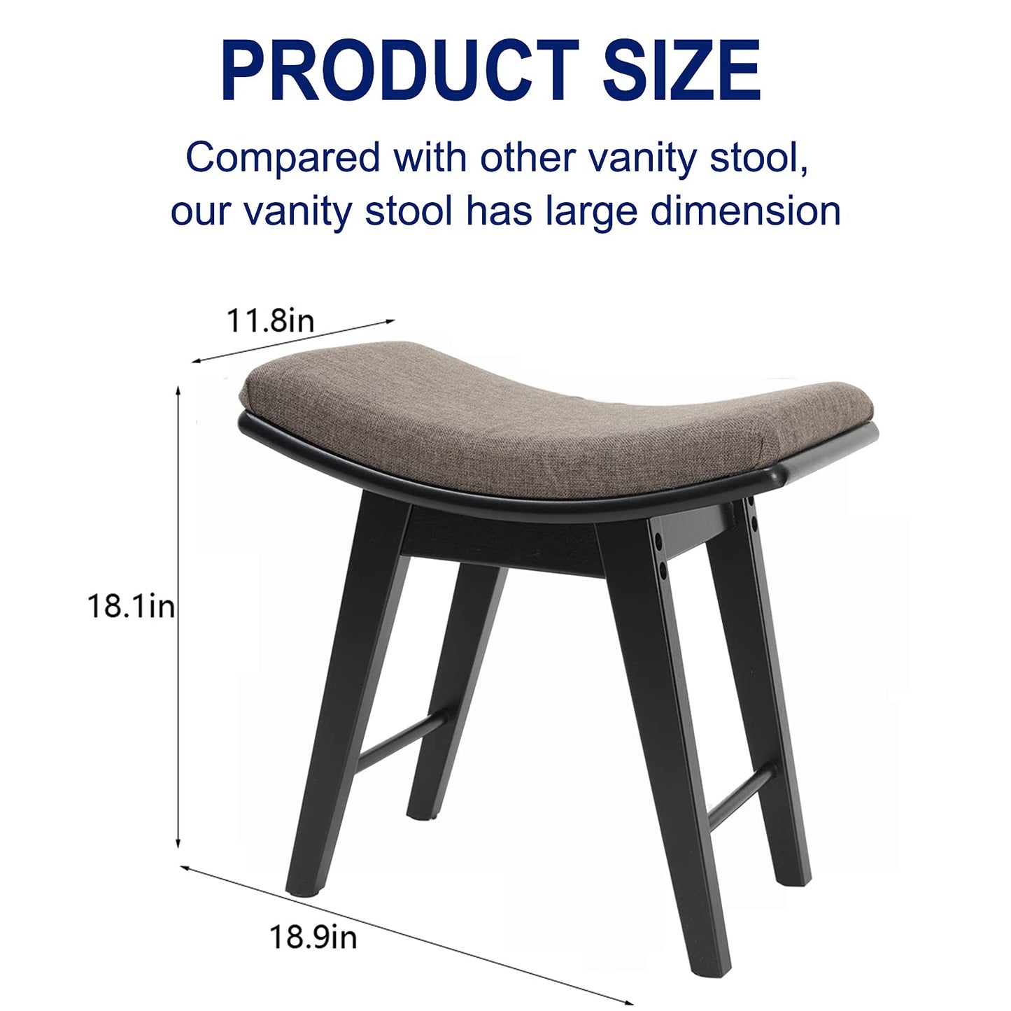 Iwell Vanity Stool with Rubberwood Leg, Makeup Bench with Concave Seat Surface, Vanity Bench, Padded Cushioned Chair, Piano Seat, Easy Assembly, Black