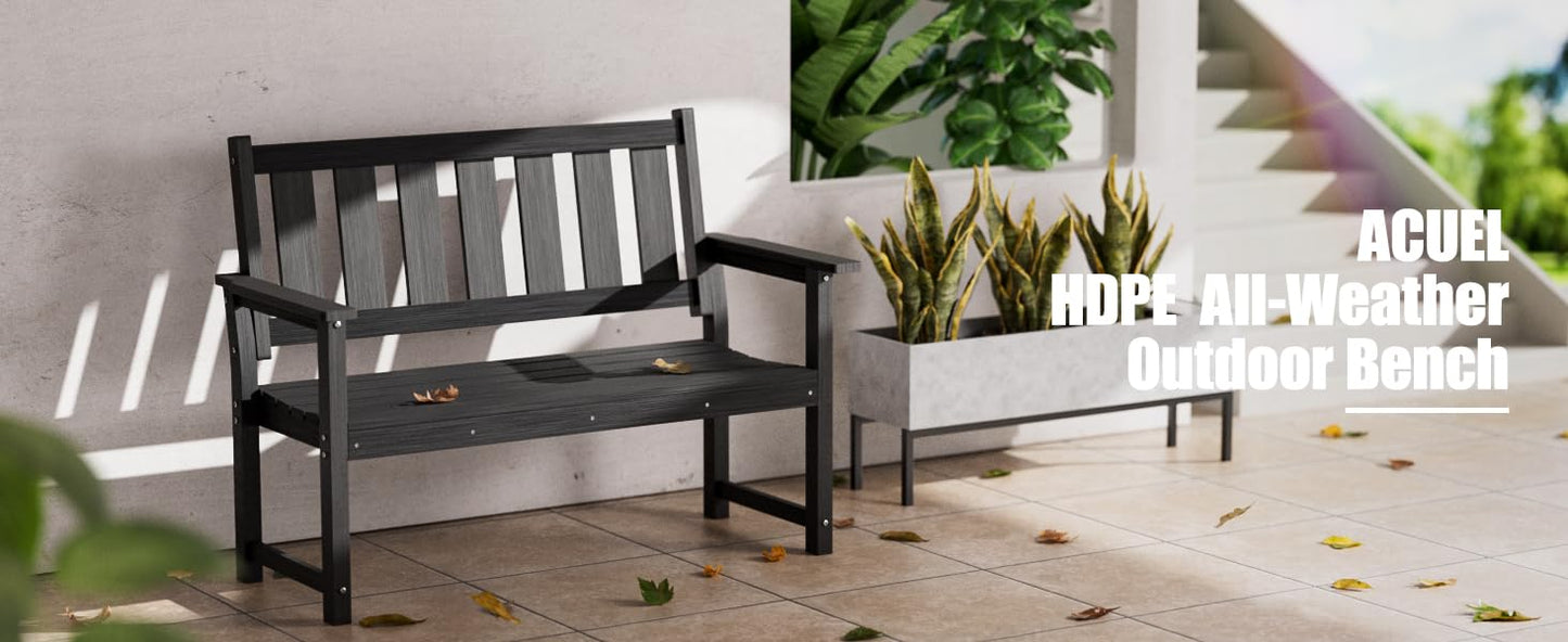 ACUEL HDPE Memorial Bench – 50'' Weatherproof Durable Outdoor Bench, 2-Person Park Bench, Easy to Move, Multi-Purpose Design Ideal for Porch, Patio, Church, and School (Black)