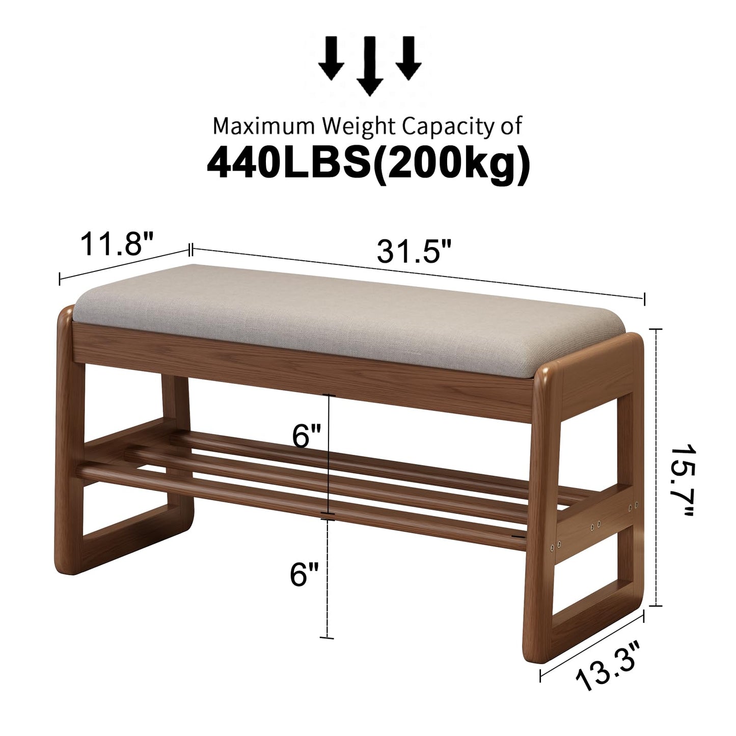 AQIMUELE Shoe Rack Bench with Cushion,2 Tiers Shoe Bench with Flip-Top Storage,Wood Shoe Rack for Entryway,Hallway（Walnut,31.5"）