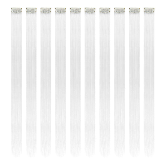 RINBOOOL White Hair Extensions Clip in, 22 Inch 10 Pcs Long Straight Colored, for Kids Girls Women Highlights Party, Synthetic