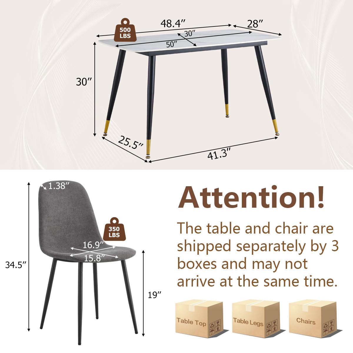 UELKS 5 Piece Dining Table Set,4 Chair Dining Table Set, Sintered Stone Kitchen Table Top and Modern Chairs Set of 4 for Kitchen Dining Room, Small Space