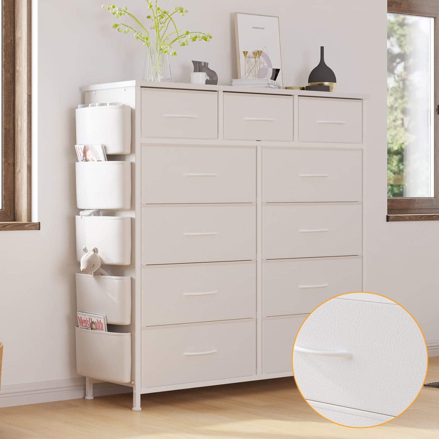 LIVEHOM 11 Drawer Fabric Storage Dresser for Bedroom Organization, Chest of Drawers with Deep Shelves, Side Pockets & Hooks, Sturdy Steel Frame & Wood Top, Baby/Kids Closet Organizer Unit
