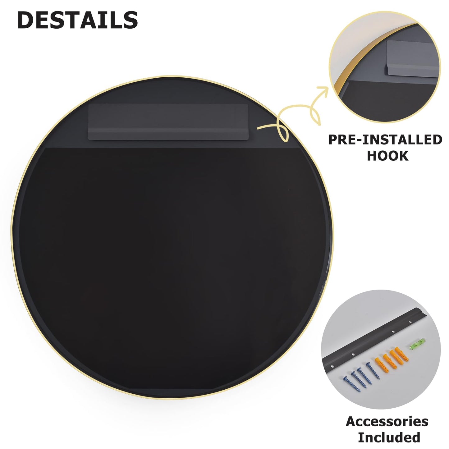 Easly 30 Inch Round Bathroom Mirror - Wall Mounted Circle Mirror with Metal Frame, Modern Mirror Suitable for Bathroom, Vanity, Entryway, Living Room, Wall Decor,Gold