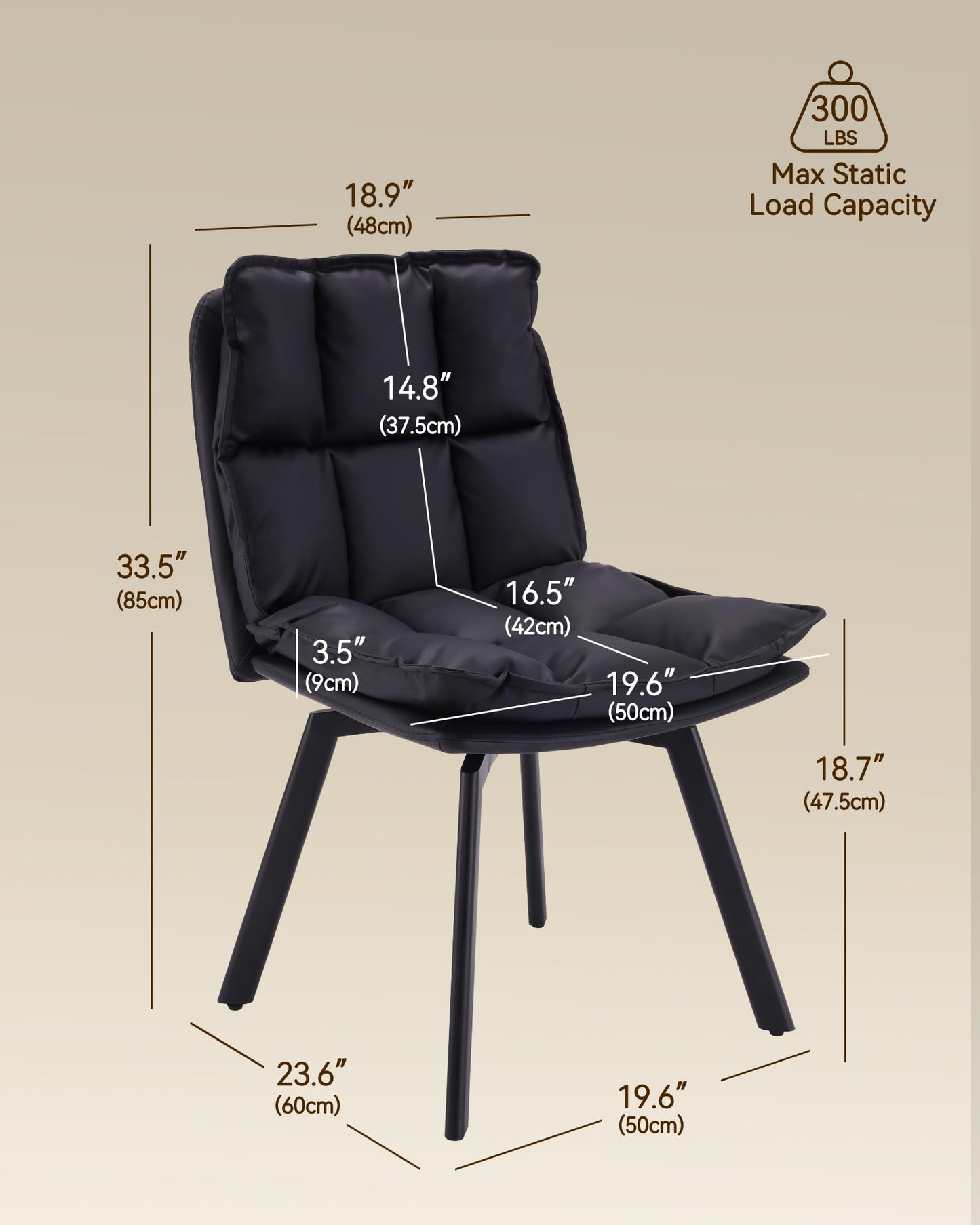 BedsPick Swivel Dining Chair Set of 2 - Faux Leather Upholstered Kitchen Chair, Mid Century Modern Dining Room Chair with Rotating Seats and Metal Legs (Black)
