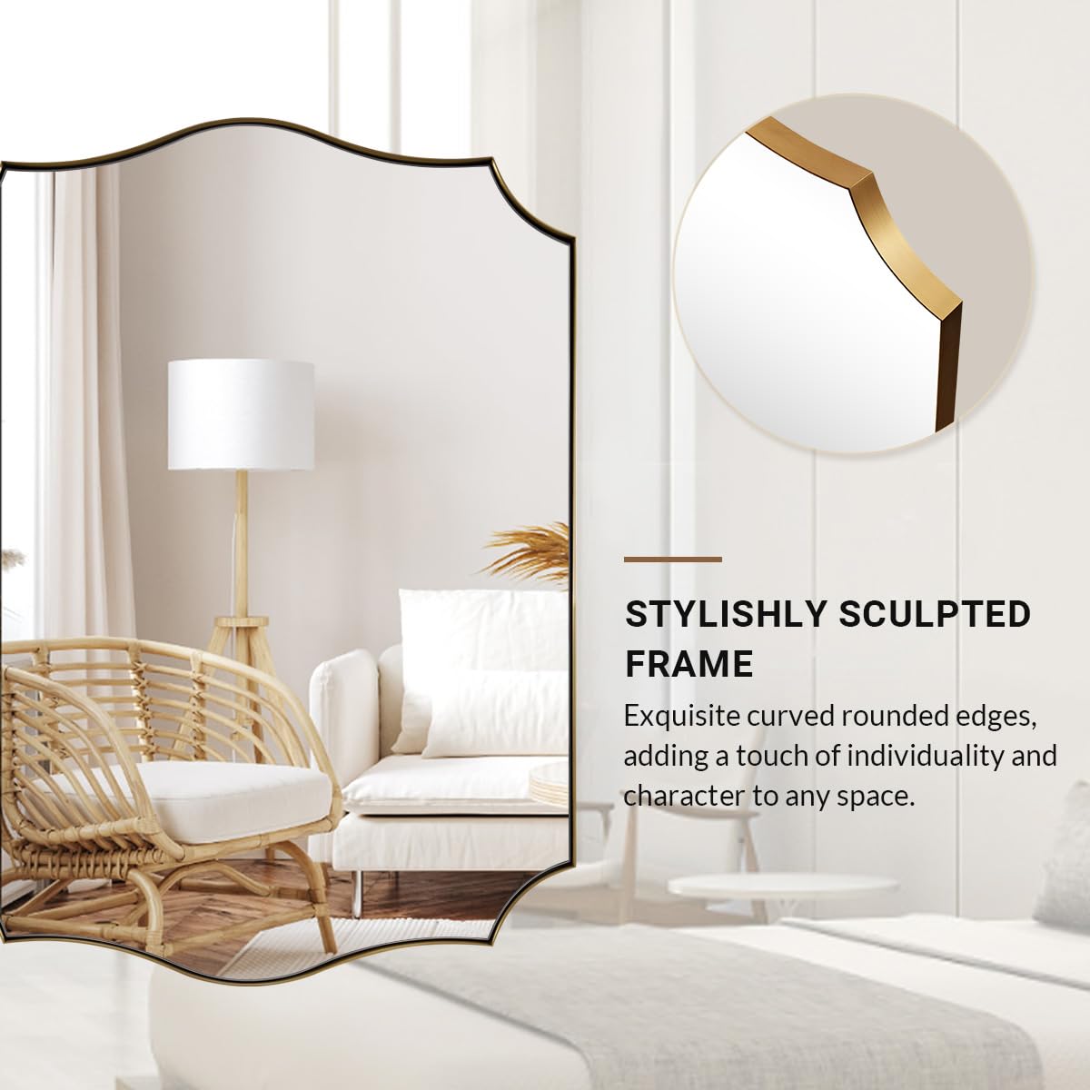 ANDY STAR Gold Vanity Mirror, Brushed Gold Mirror for Bathroom, 22x30 Irregular Wall Mirror, Asymmetrical Mirror in Stainless Steel Metal Frame Wall Mount for Bathroom, Bedroom, Living Room, Mantel