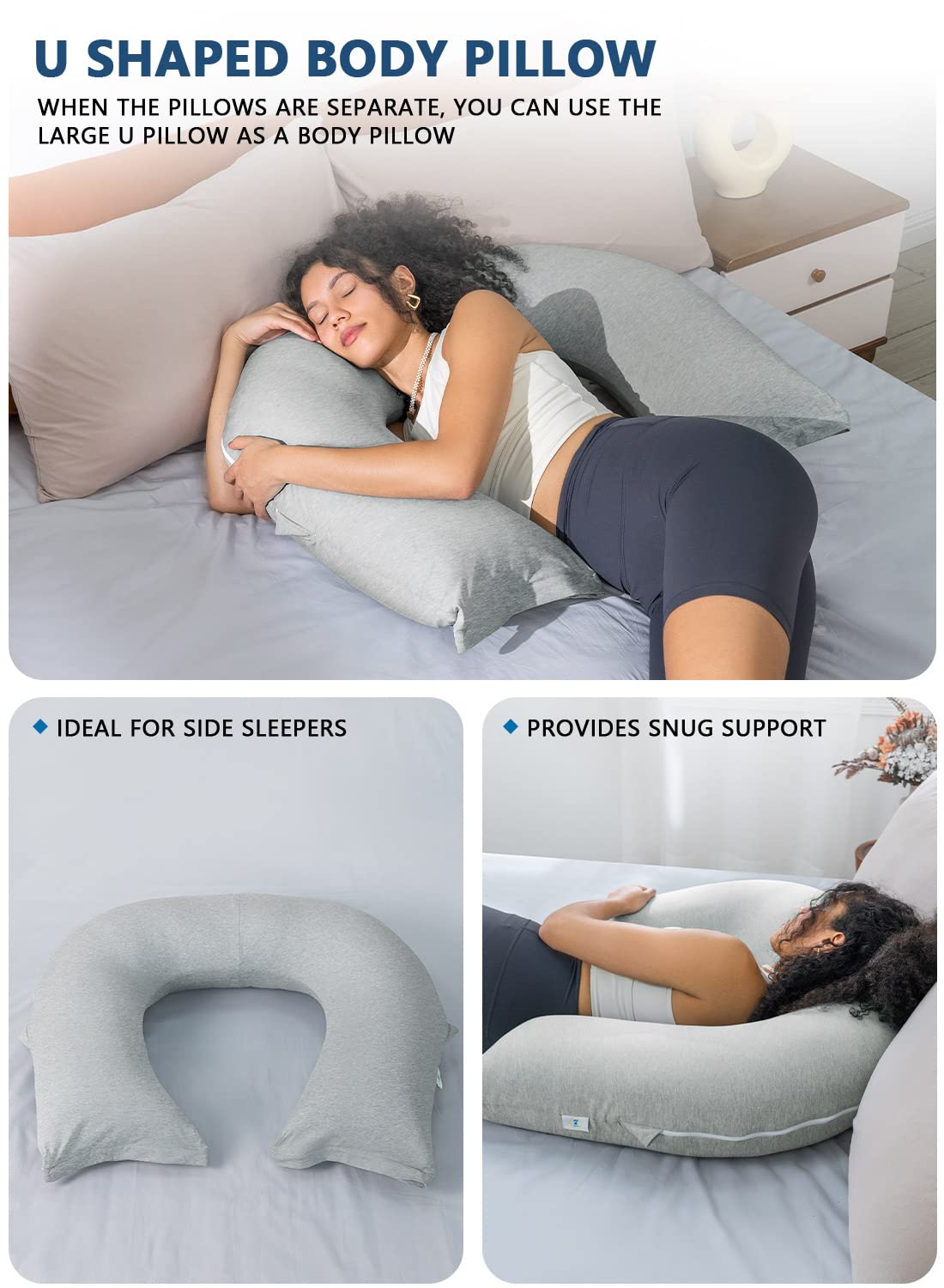 INSEN Reading Pillow, Back Pillow for Sitting in Bed for Reading, Nurse & Relax, Reading Pillow for Adults, Moms & Kids, Sit Up Pillow for Bed, Grey Jersey