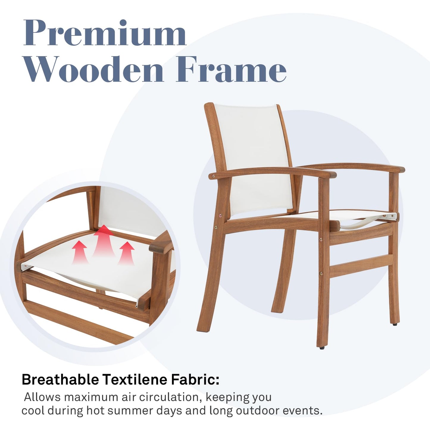 OC Orange-Casual Patio Furniture Set, Outdoor Chairs Set with Acacia Wood Frame and Metal Support Bars,Breathable Textilene Fabric Curved Armchair Support 350lbs for Lawn, Garden (White, 2 Pieces)