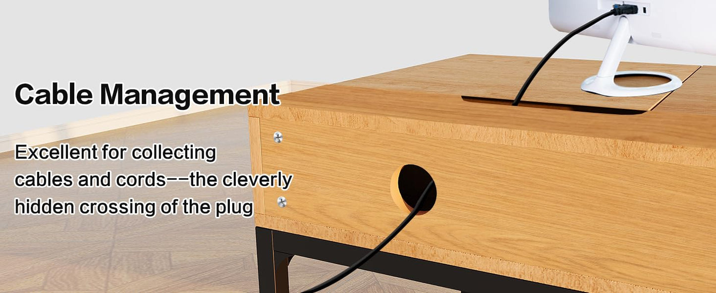 TEKAMON 47" Makeup Vanity Desk with Mirror，Girls Vanity Dressing Table for Bedroom, Home Office/Computer Desk with 2 Drawers, Study Desk with Cable Management, Natural Wood