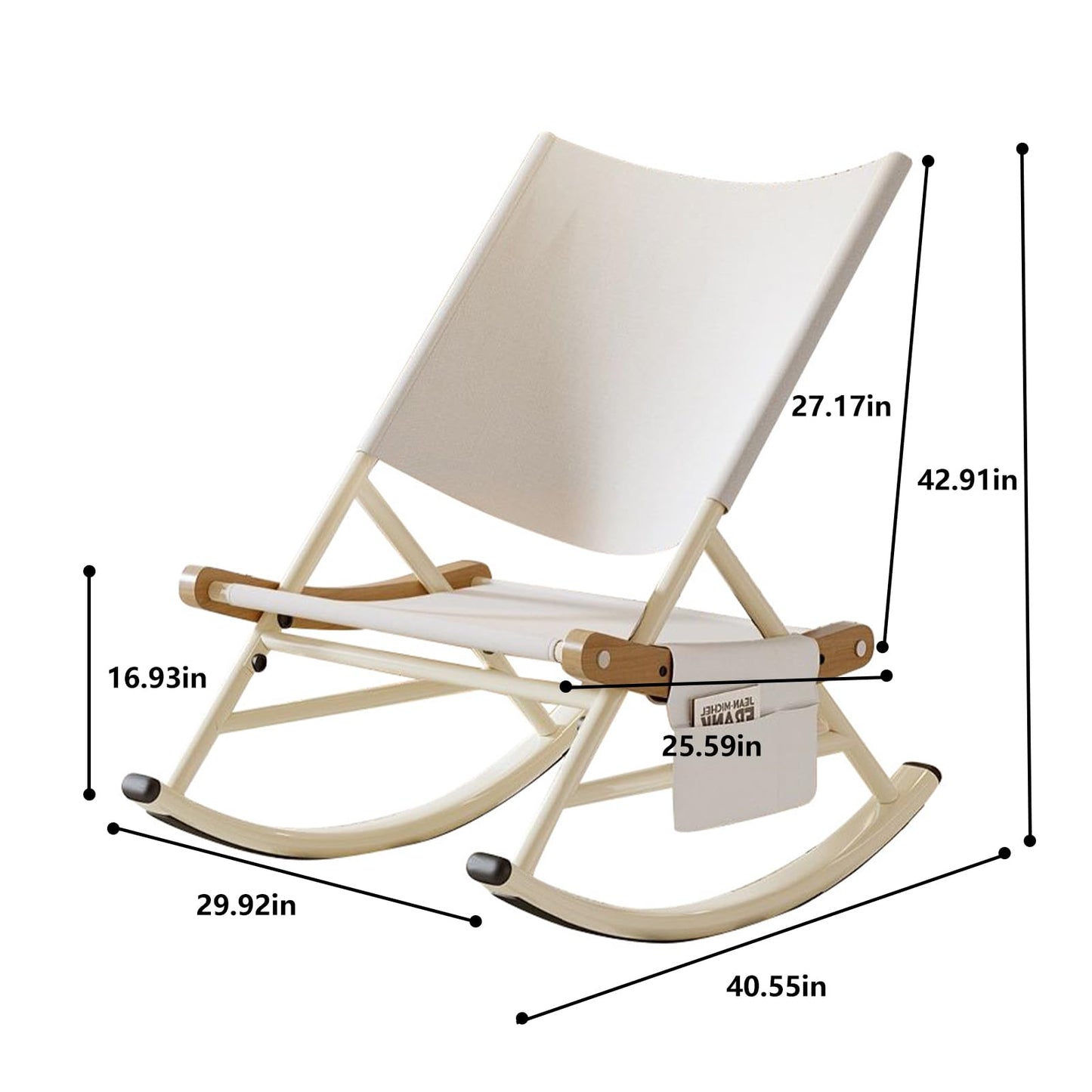 Folding Patio Outdoor Rocker Chairs,Comfortable Folding Freestyle Lounge Chair with Side Pocket Carry Bag,Hard Armrests,Supports 400 lbs-White