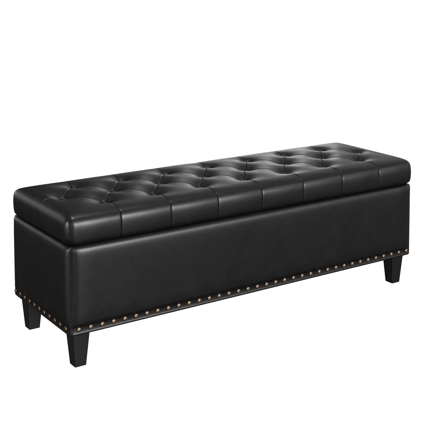 Storage Ottoman Bench, 51-Inch Large Storage Bench for Bedroom End of Bed, 30 Gallons Faux Leather Bench with Storage for Bedroom, Living Room, Entryway, Hallway, Black