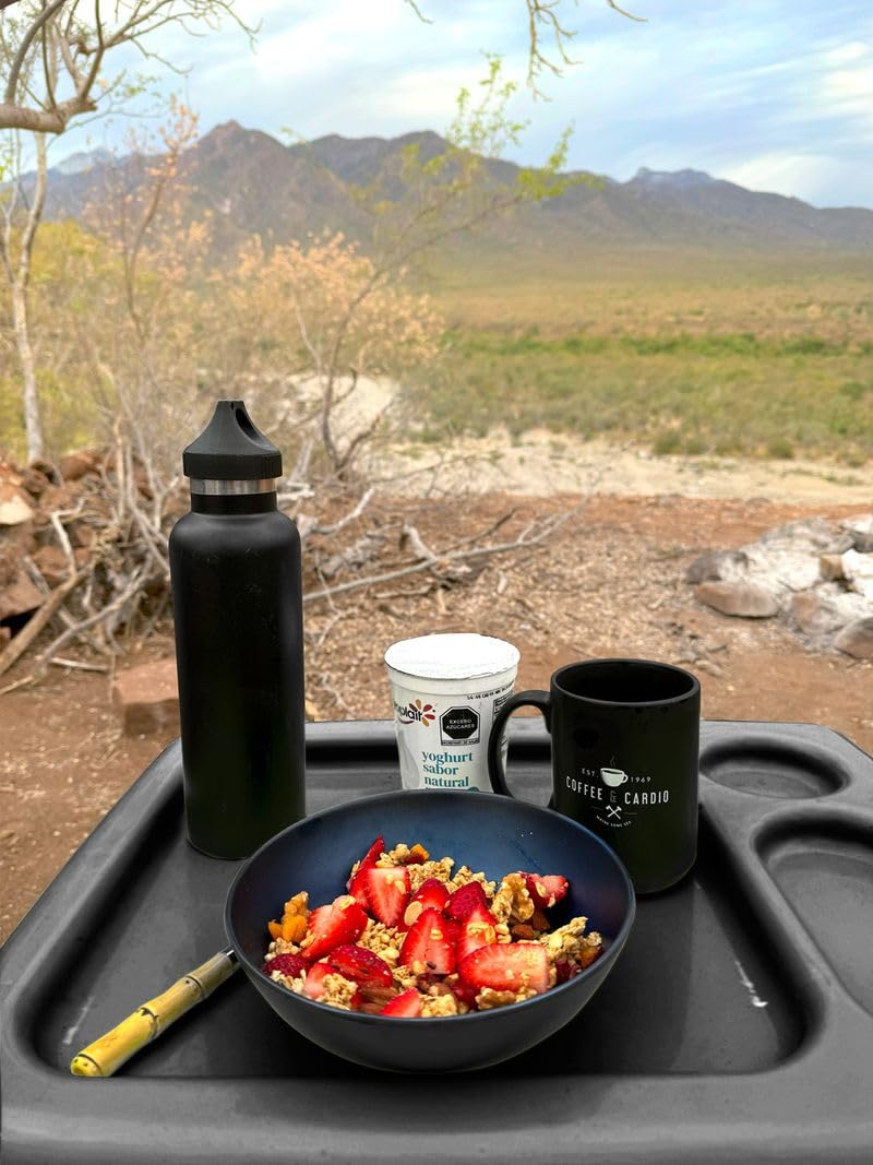 Brink House Folding TV Tray Table (Set of 2), Black, 17 x 22 x 26 inches, Portable Indoor-Outdoor Glamping Trays with Space for TV Dinners, Laptop, Utensils, and Drinks