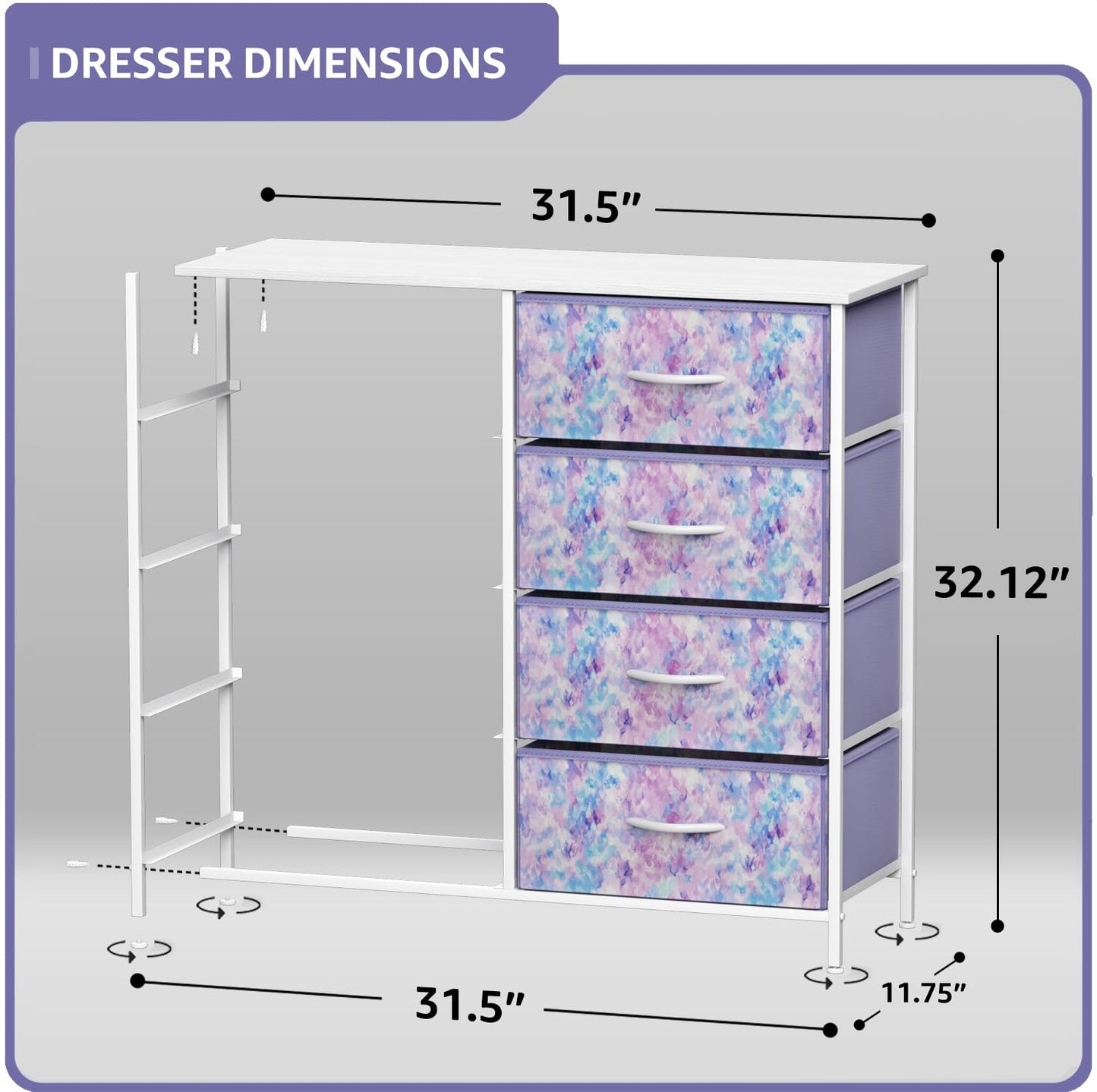Sorbus Dresser with 8 Drawers - Furniture Storage Chest Tower Unit for Bedroom, Hallway, Closet, Office Organization Steel Frame, Wood Top, Easy Pull Fabric Bins (8-Drawer, Tie-dye Blue/Pink/Purple)