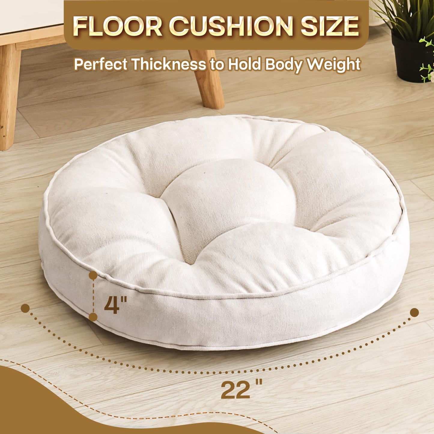 1 MIDDLE ONE Floor Pillow Set of 2, Memory Foam Floor Cushions for Adults, Large Round Meditation Pillow for Sitting, 22 x 22 Inches (Round | Beige)