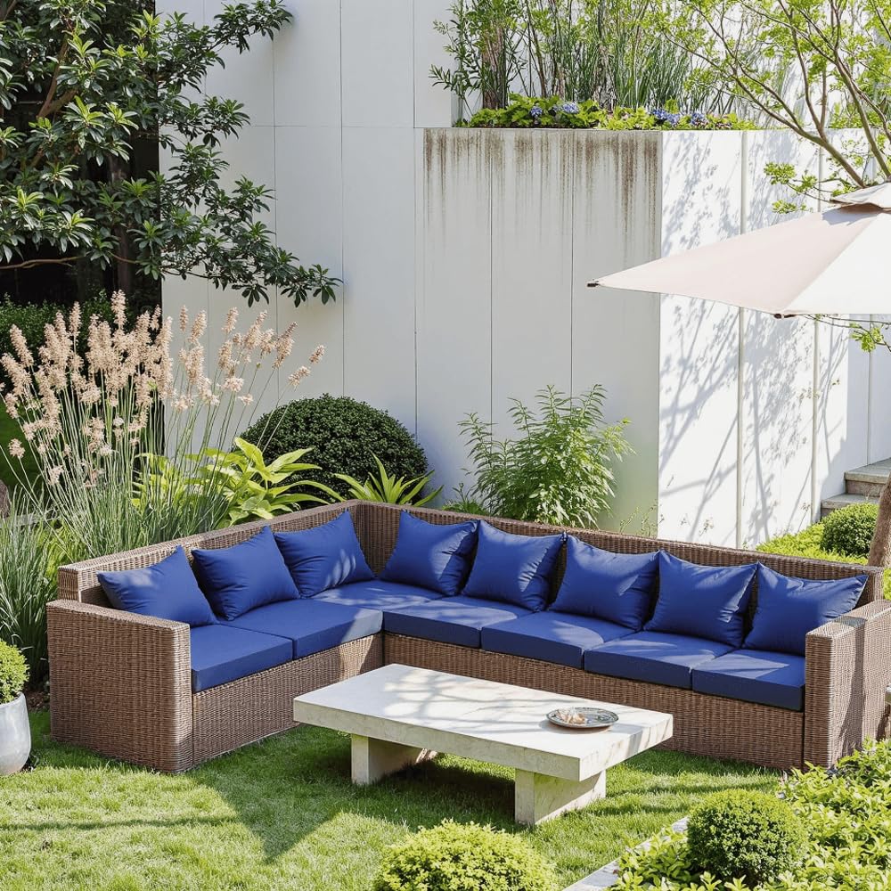PatioGlow Outdoor Seat Cushion Set 24 x 24 x 4 Inch, Waterproof & Fade Resistant Patio Furniture Cushions with Removable Cover and Ties, Thick Deep Seating Pads for Outside Chair Sofa Couch, Blue