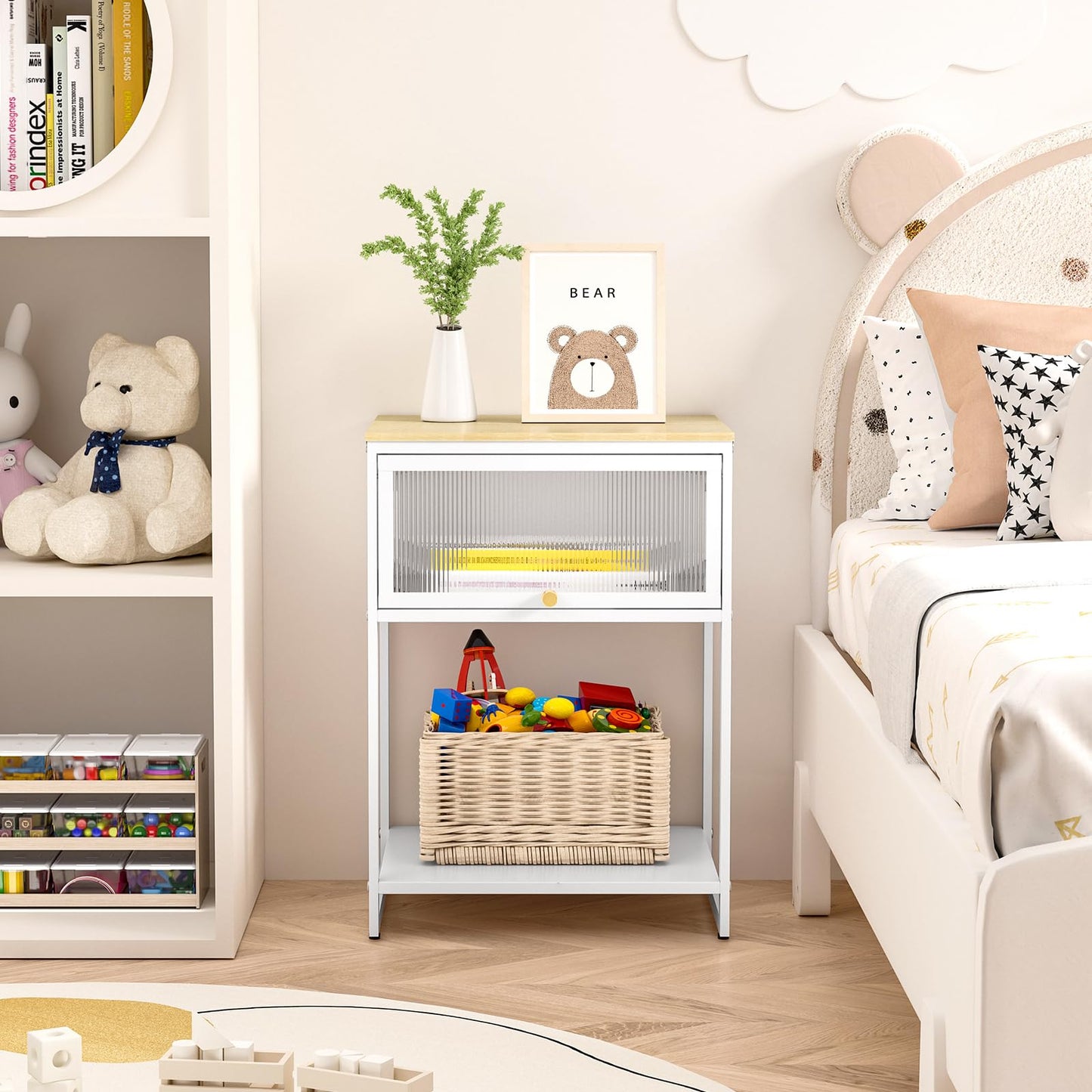 SYKIARIOL White Nightstand, End Table with Cute Storage for Bedroom Furniture,Bed Side Table for Kids Nightstand,Bedside Table for Girls Bedroom Furniture,Living Room,Dorm,White