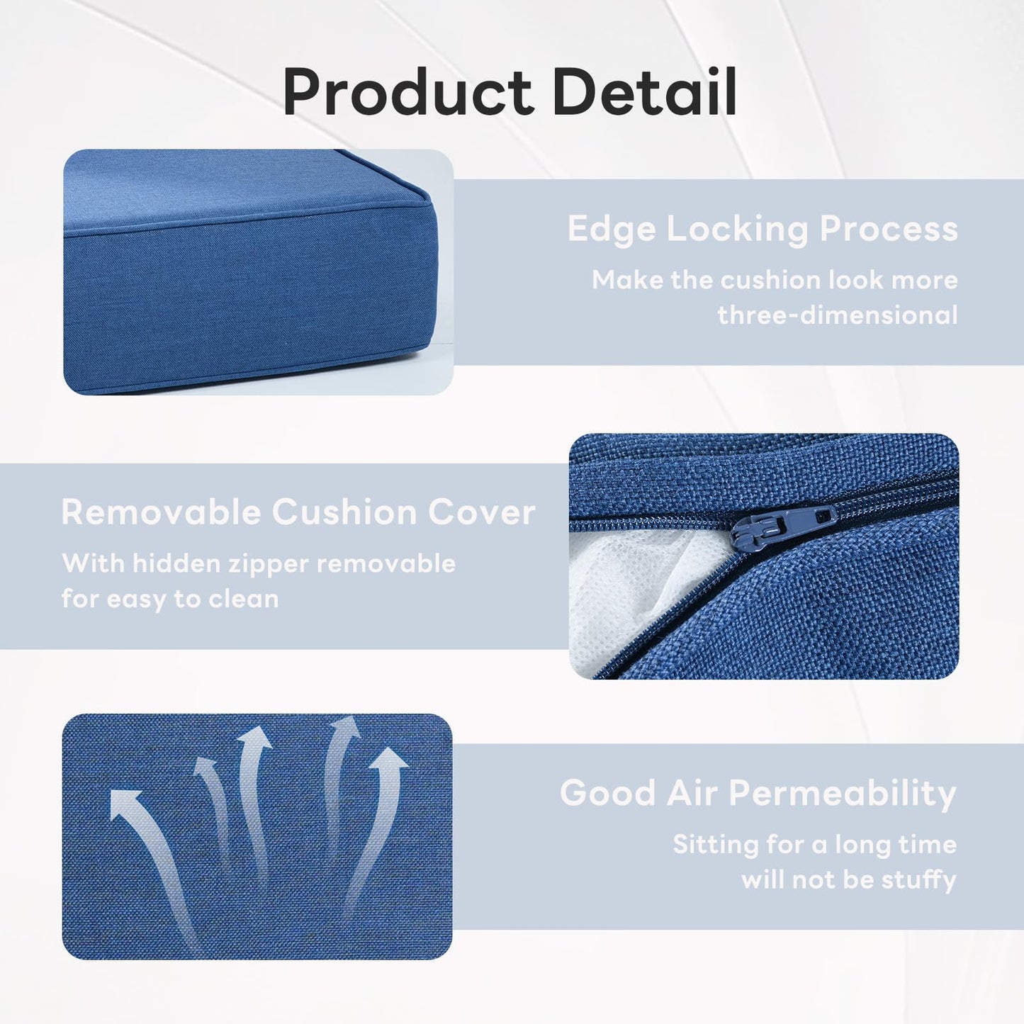 Artfurniz 6" Thicker Outdoor Chair Cushion 4 Sets - 24" *24" *6" Waterproof Patio Furniture Cushions with Removable Cover, 28D High Density Sponge Filling Thicken Outdoor Patio Cushions - Blue