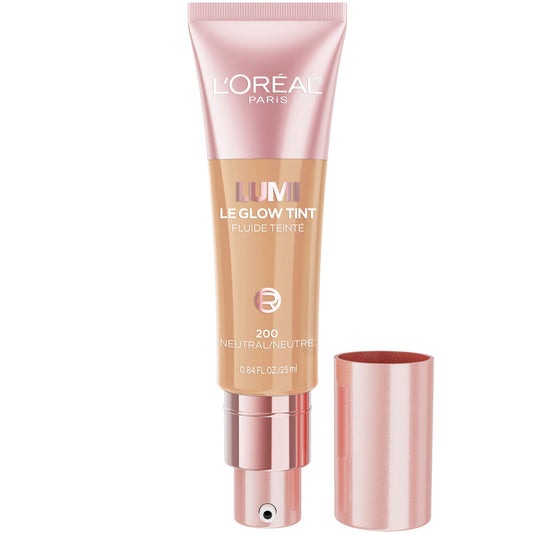 L’Oréal Paris Lumi Le Glow Skin Tint, Lightweight Water-Based Tinted Serum with Foundation-Like Coverage, Glow Illuminator, Neutral 200, 0.85 Fl Oz