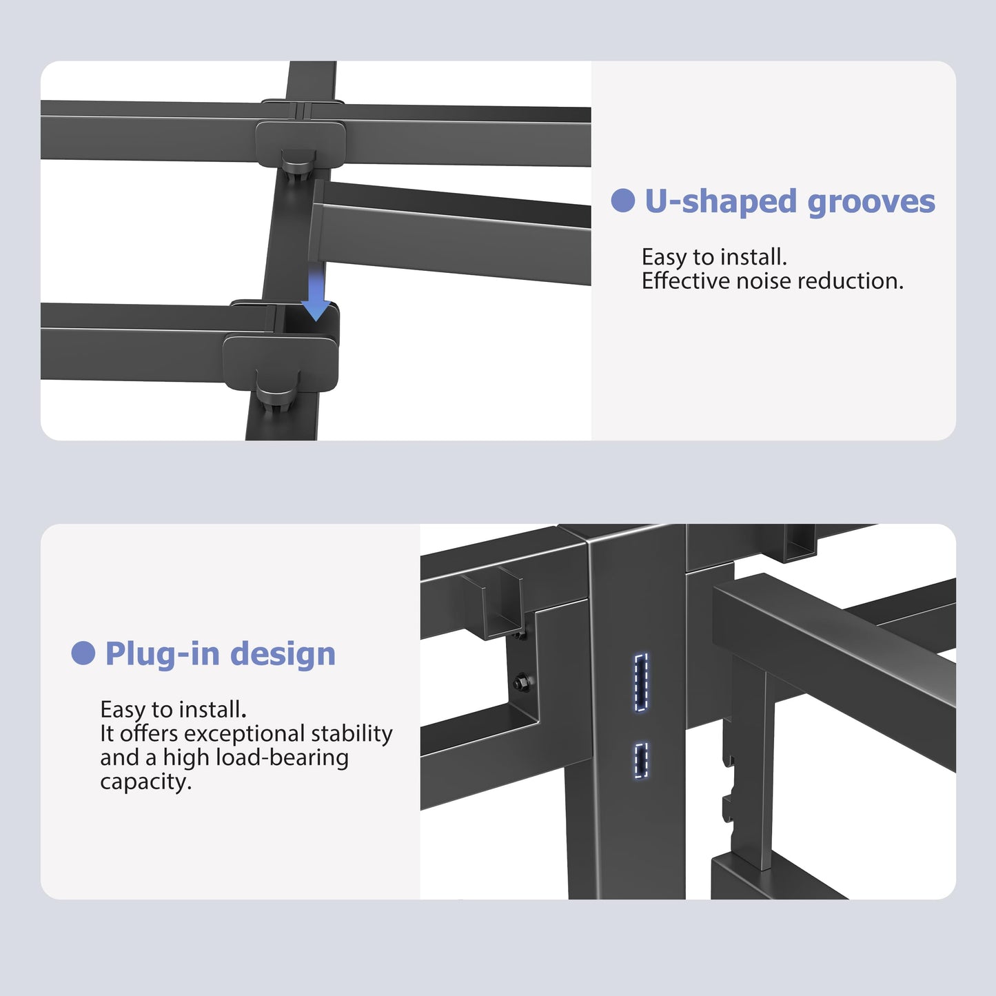 NKZ 22 Inch King Size Bed Frame, Metal Bed Frame & Box Spring 2 in 1 Platform with Round Corner Legs, 4000Lbs Heavy Duty Metal Frame, Mattress Slide Stopper, Headboard Hole, Noise-Free, Easy Assembly