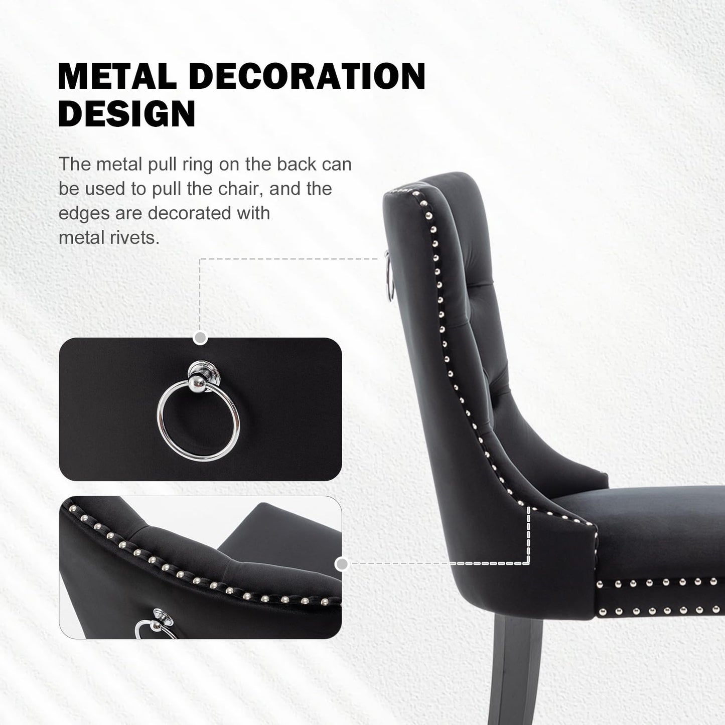 Hixkol Velvet Dining Chairs Set of 6,Upholstered Dining Chairs with Ring Pull Trim and Button Back,Modern Seating for Kitchen, Bedroom & Living Room(Black)