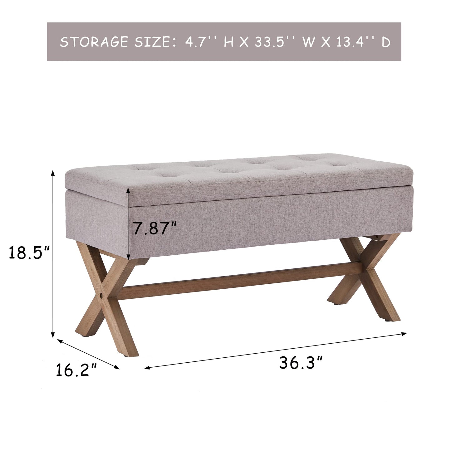 HUIMO 36-inch Entryway Bench with Storage,Dinning Benches Seat with X-Shaped Legs for Kitchen,Upholstered End of Bed Bench for Living Room, Bedroom.Storage Ottoman with Safety Hinge,Grey