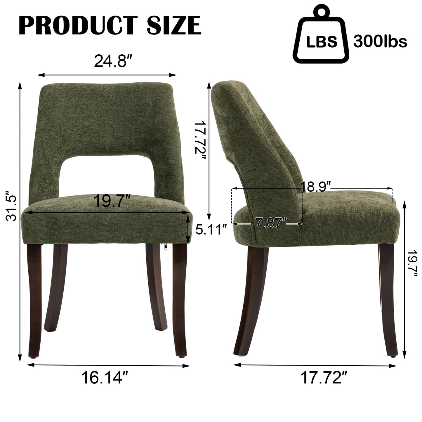 UVV Wooden Dining Chairs Set of 4, Modern Fabric Upholstered Kitchen and Dining Room Chairs, Farmhouse Dining Chair with Solid Wood Legs, Green