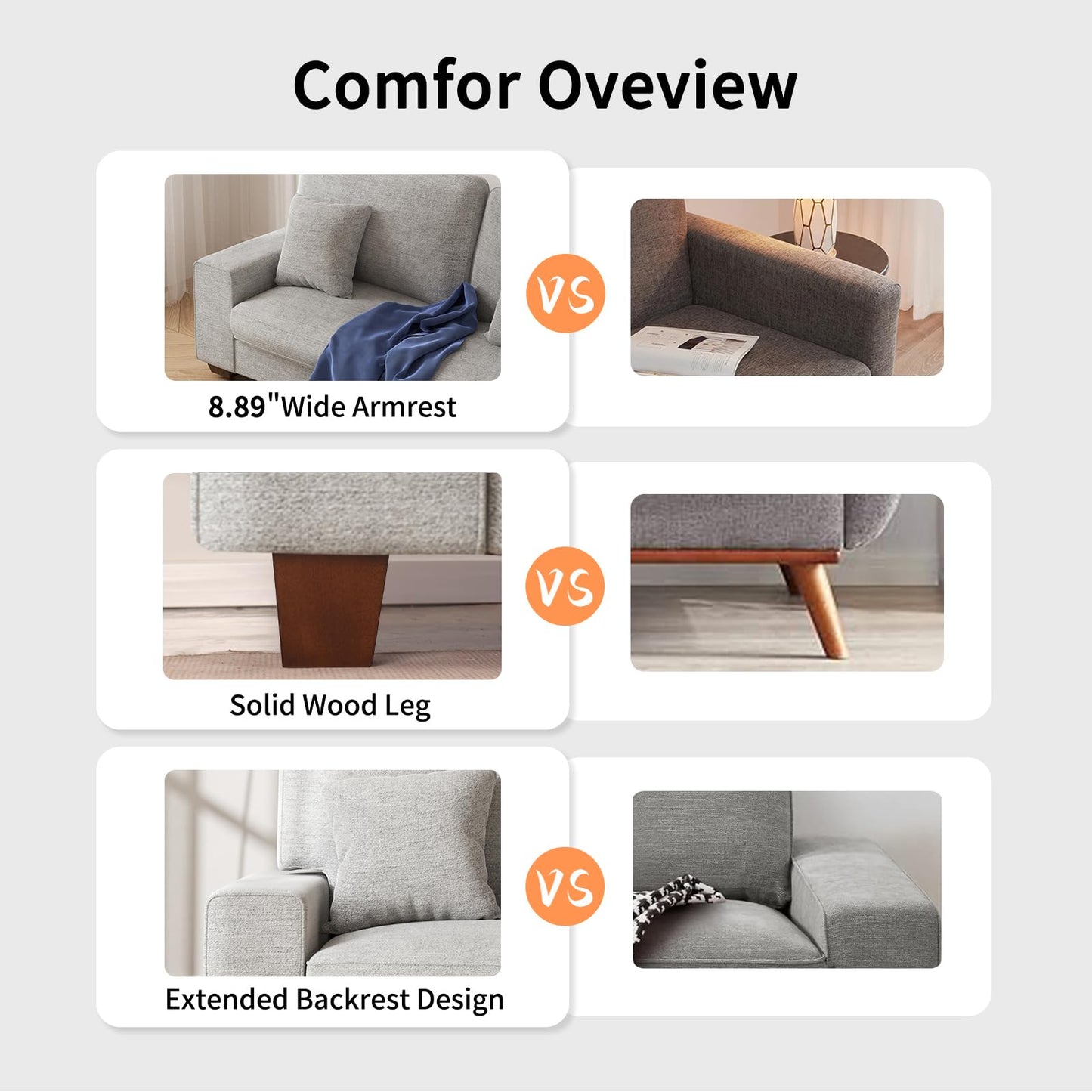 DOPEDIO Modern Loveseat Sofa for Living Room,Chenille Recliner, Removable Cover, Spring Cushions, Solid Wood Frame, Easy Assembly for Small Spaces (88.58inch，Light Gray)