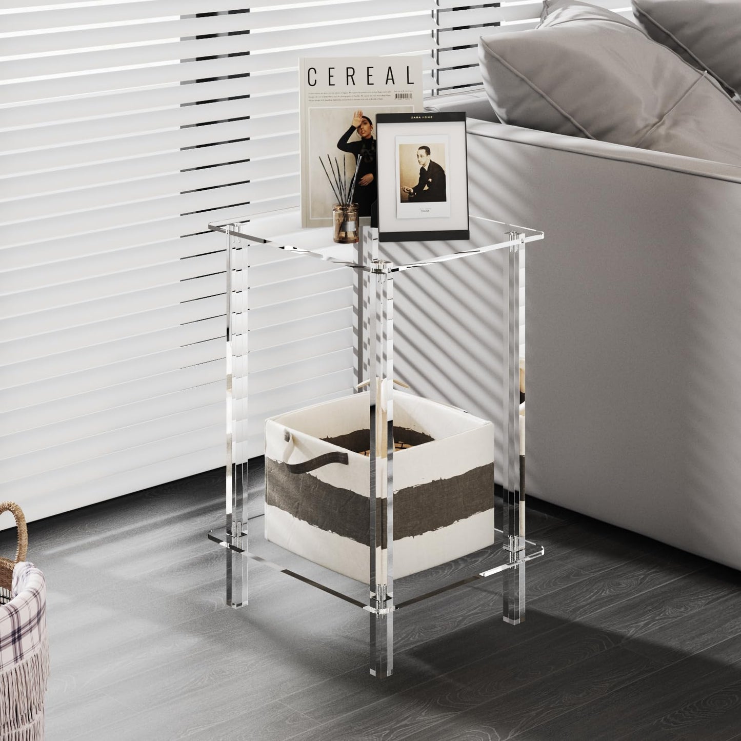 Eglaf Acrylic Side Table Set of 2-13.4'' L x 11.5'' W x 19.6'' H Small End Table Clear Nightstand Bedside Table for Living Room, Bedroom, 2-Tier, Square Leg