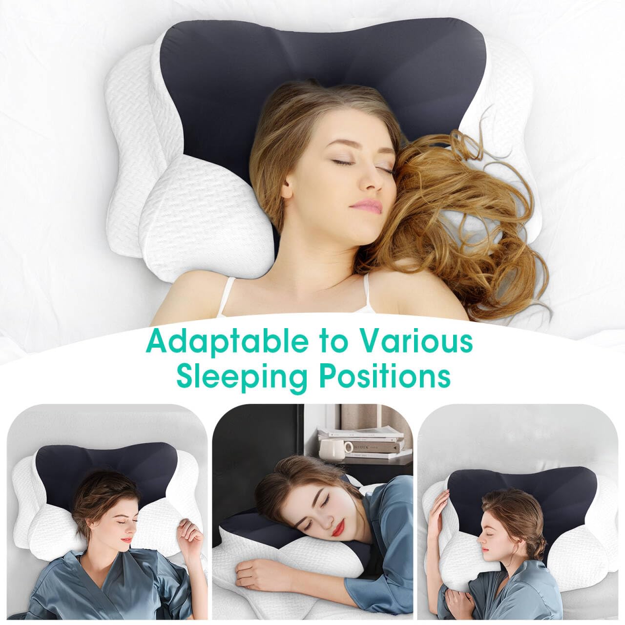 Ergonomic Cervical Pillow for Pain Relief - Adjustable Contour Memory Foam Pillow for Side, Back, Stomach Sleepers, Cooling Pillow for Neck and Shoulder, Breathable Bed Pillow with Removable Cover