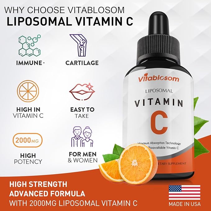 Liposomal Vitamin C 2000mg Liquid for Adults, High Absorption VIT C ，Maximize Vitamin C, for Immune System & Antioxidant, 60ML (3 Bottles)