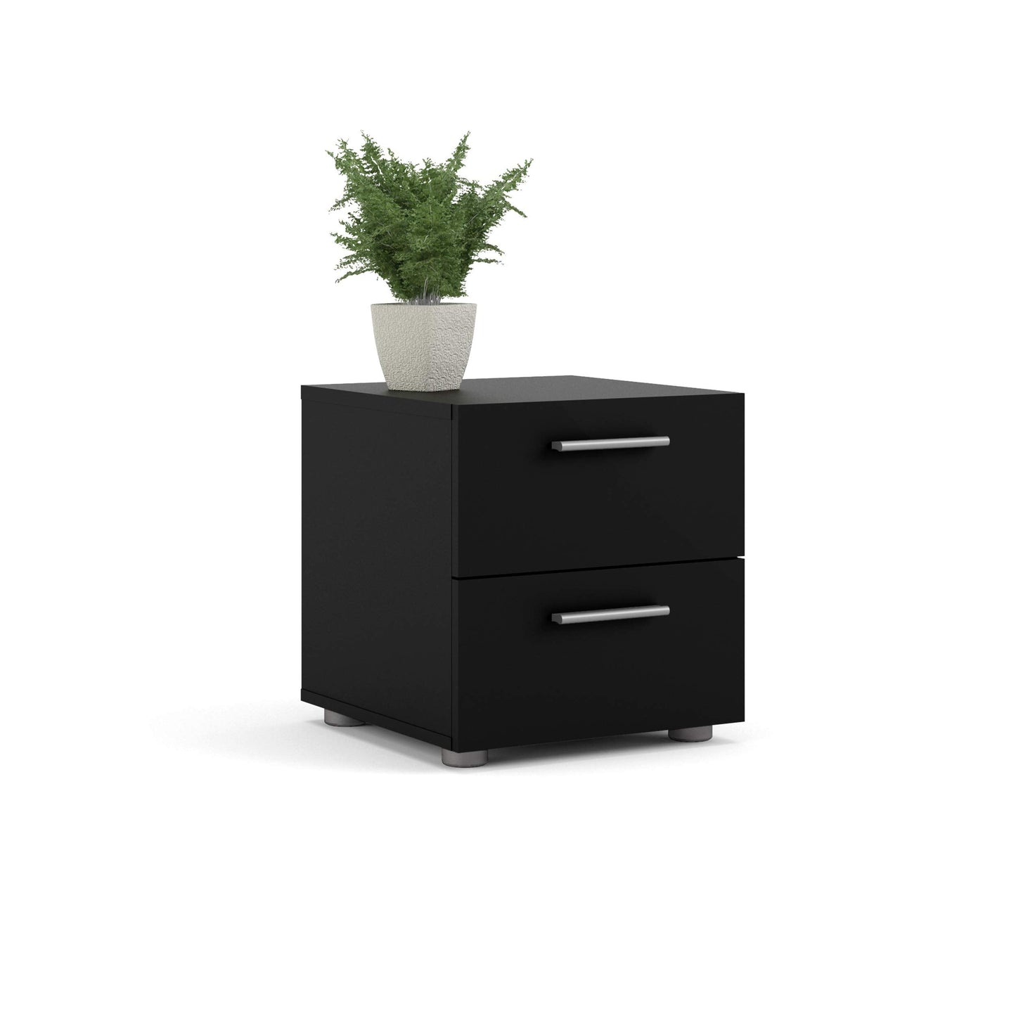 Tvilum, 2 Drawer Nightstand for Bedroom, Modern Silver Drawer Handles, Contemporary, Black