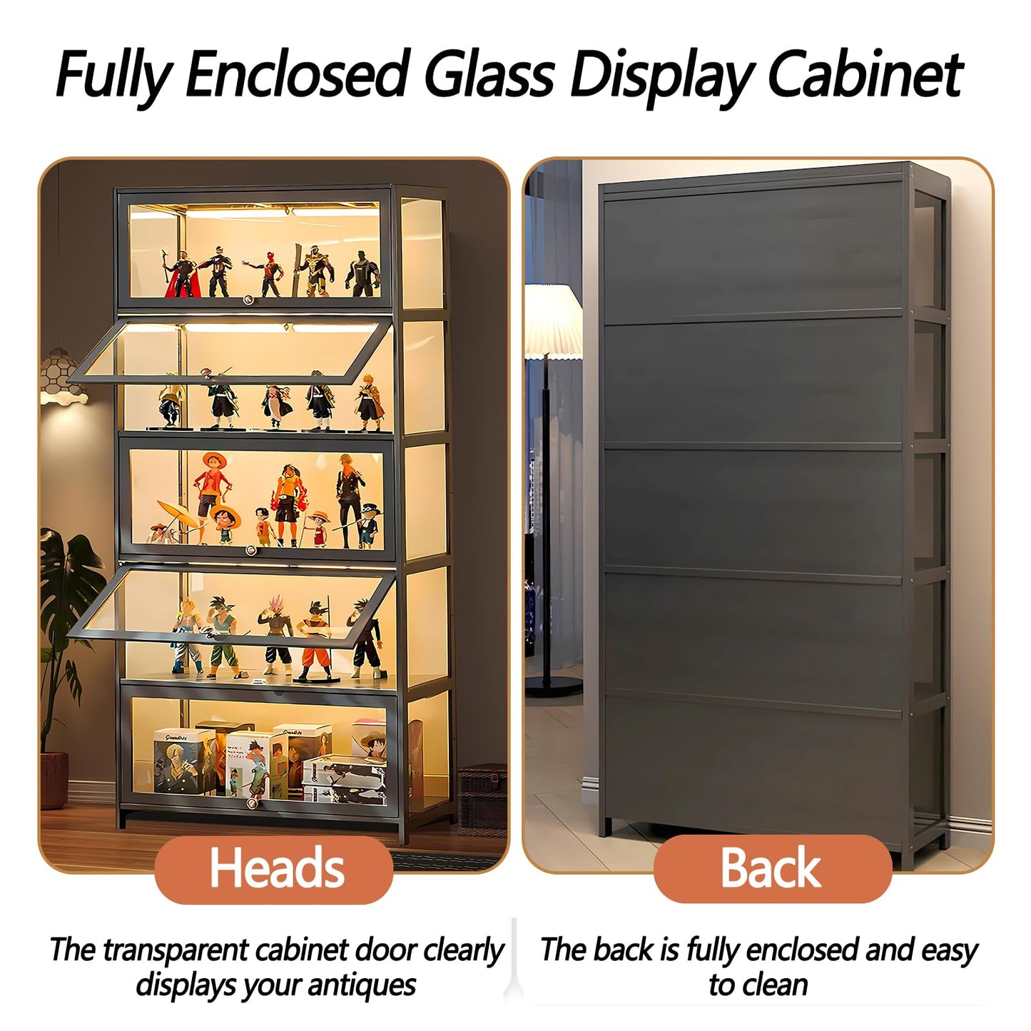 TVMCNA 68" Display Cabinet, Curio Display Cabinet with Acrylic Door Collectibles Toy Organizers Rack & Display Shelf, Display Case for Playroom Bedroom Toddler's Room Kids Bookcase