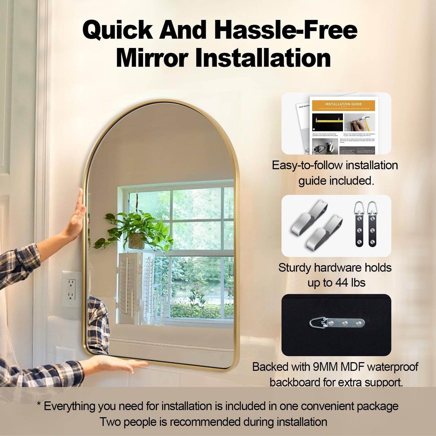 ANDY STAR 30x40’’ Arched Gold Mirrors for Wall, Brushed Brass Arched Bathroom Mirror Rounded Corner, Gold Arched Vanity Mirror,SUS304-Anti-Rust, Tube Frame, Wall-Mounted Vertical 1’’ Deep