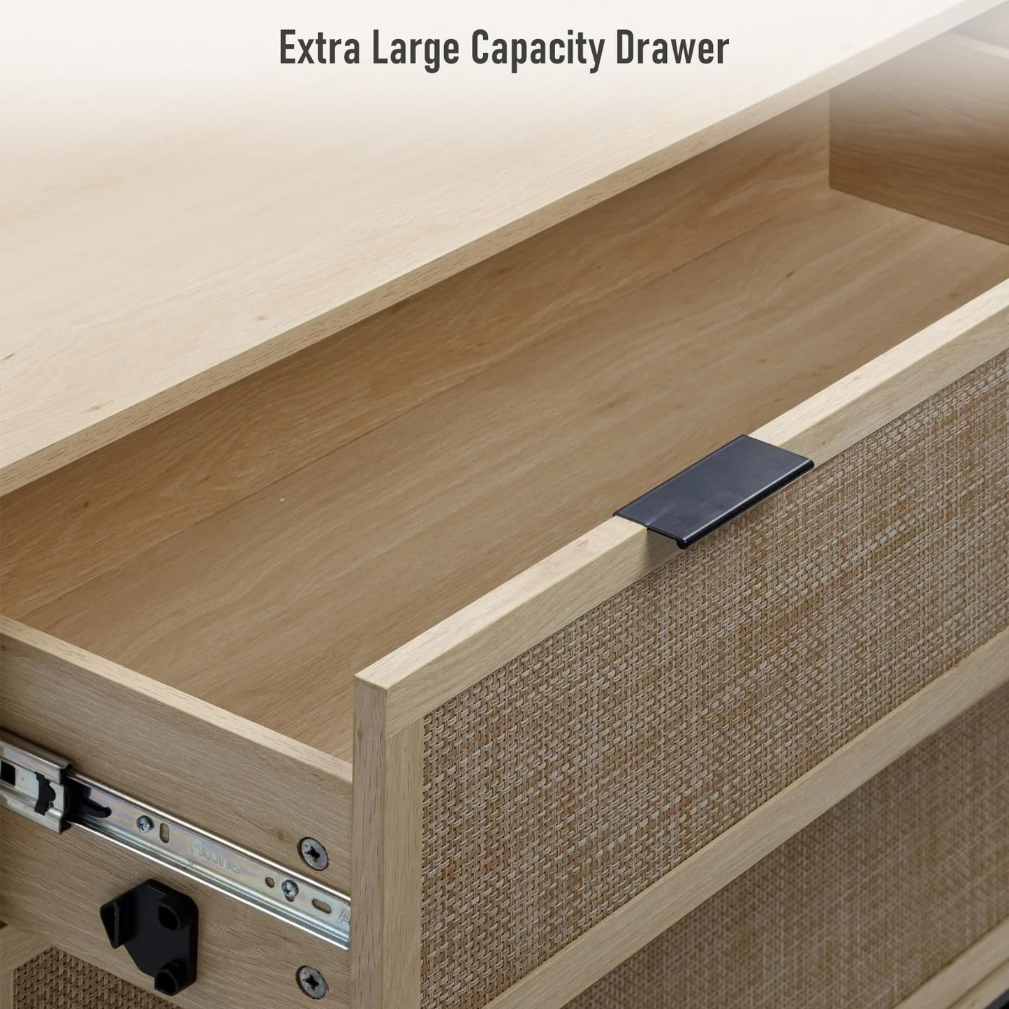 SOLACE FURNITURE Rattan Dresser for Bedroom with 3 Drawer, 37.2" Wide Dresser with Metal Handles, Wood Storage Chest of Drawers for Living Room and Hallway, Natural Oak