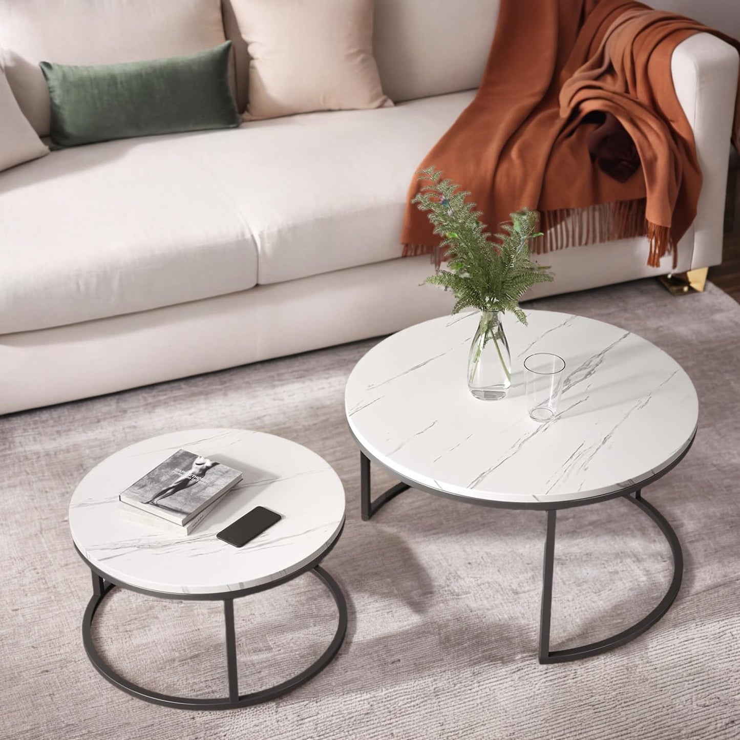 Round Coffee Table, Circle Nesting Coffee Tables for Living Room, Small Dining Center Space Saving Living Room Small Tables, Modern Center Table Dining,Modern Home Furniture White