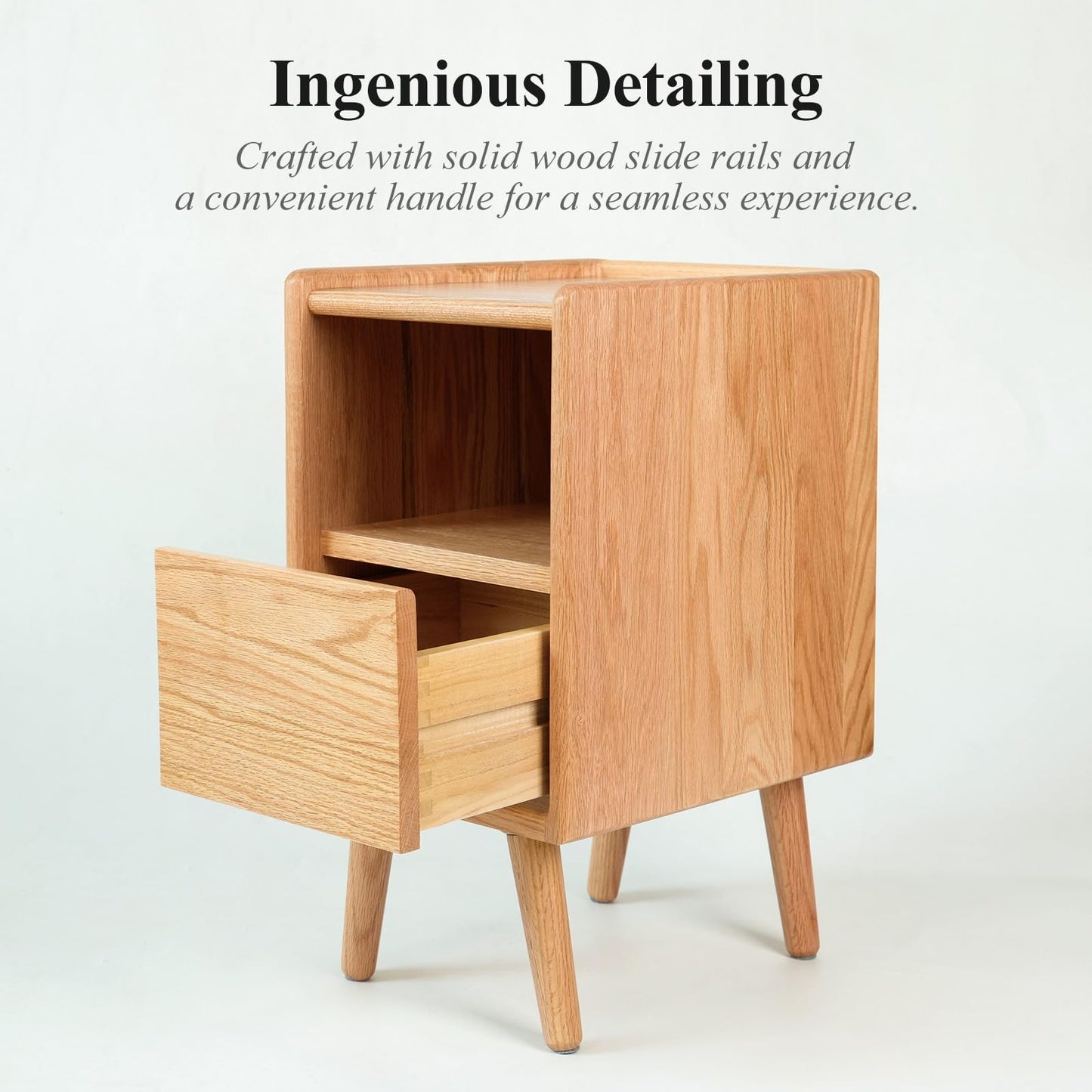 Cttasty Night Stand, Solid Wood Nightsatnd with One Drawer & Open Shelf, Mid Century Modern Nightstand, Durable & Sturdy Small End Table, 11.81 W x 15.75 D x 22.05 H Inches, (Natural)