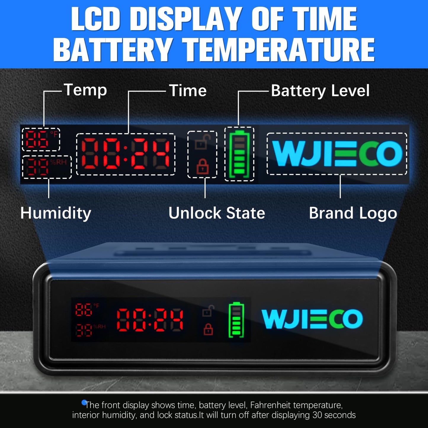 WJIECO Biometric Smart Gun Safe with Phone Charging for Handgun - Biometric Gun Safe 3 Ways Quick Access with Fingerprint/Keypad/Key Lock for Bedside Nightstand or Car with LCD