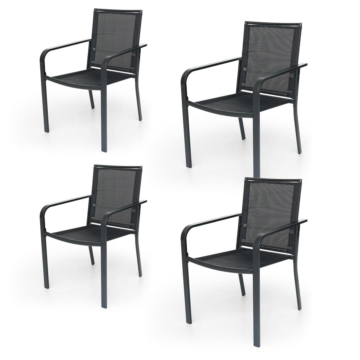 Anmutig Stackable Outdoor Dining Chairs Set of 4, Black Metal Frame with Mesh Fabric, Lightweight 9 lbs, Wide Seat, All Weather Dining Set for Lawn, Garden, Backyard, Poolside