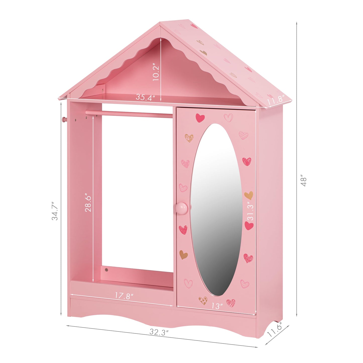 UTEX Kids Dress Up Storage with Mirror, Kids Wardrobe Closet, Dress Up Armoire for Little Girls, Open Hanging Costume Organizer with Storage Cabinet for Kids Room, Playroom